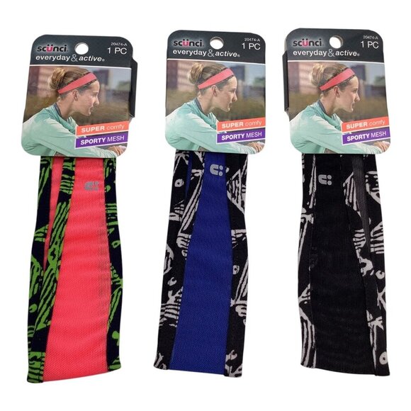 Scunci Everyday & Active Sporty Mesh Headbands 3Pcs 20474-A Comfy Multicolor - Picture 5 of 5